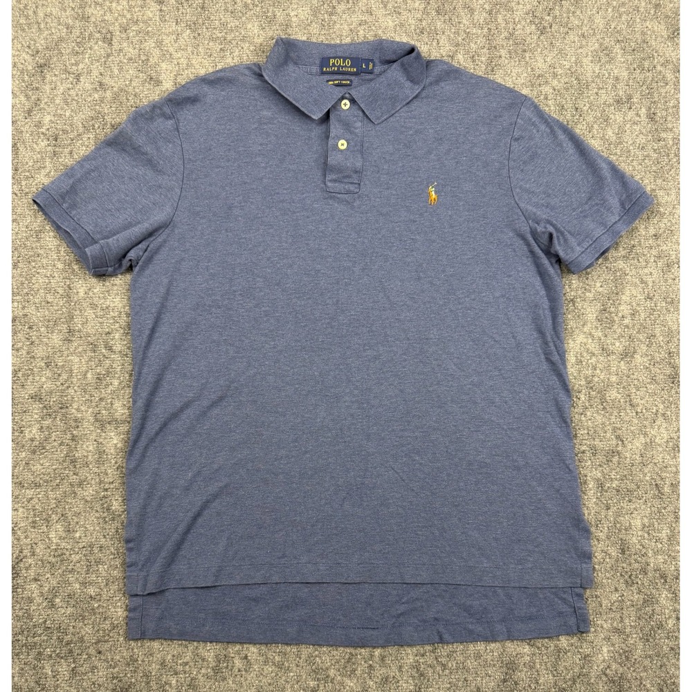 Polo Ralph Lauren Mens Pima Soft Touch Polo Shirt Blue Heather Large SS